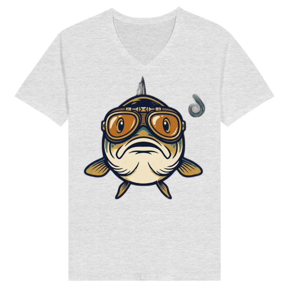 Product Funny Bass Fishing Aviator Goggles Weird Dad Gift V-Neck T-shirt