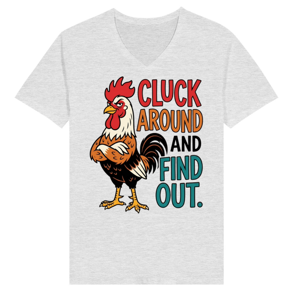 Product Cluck Around And Find Out Funny Rooster Pun V-Neck T-shirt