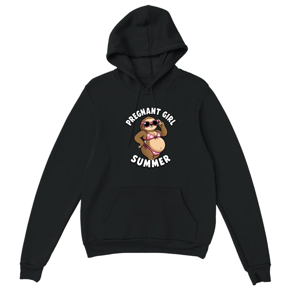 Product Pregnant Girl Summer Beach Sloth Funny Pregnancy Unisex Hoodie