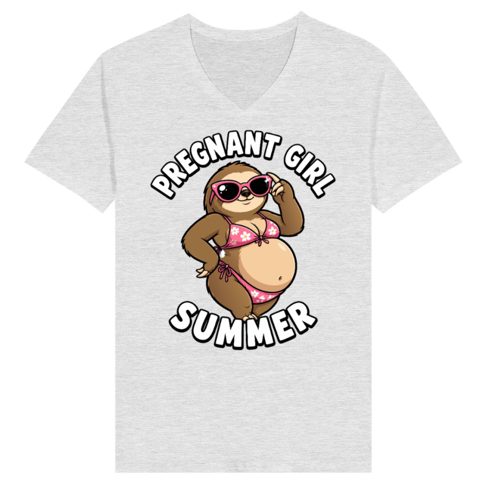 Product Pregnant Girl Summer Beach Sloth Funny Pregnancy V-Neck T-shirt