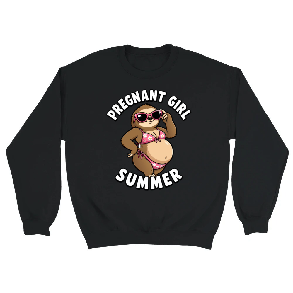 Product Pregnant Girl Summer Beach Sloth Funny Pregnancy Unisex Sweatshirt