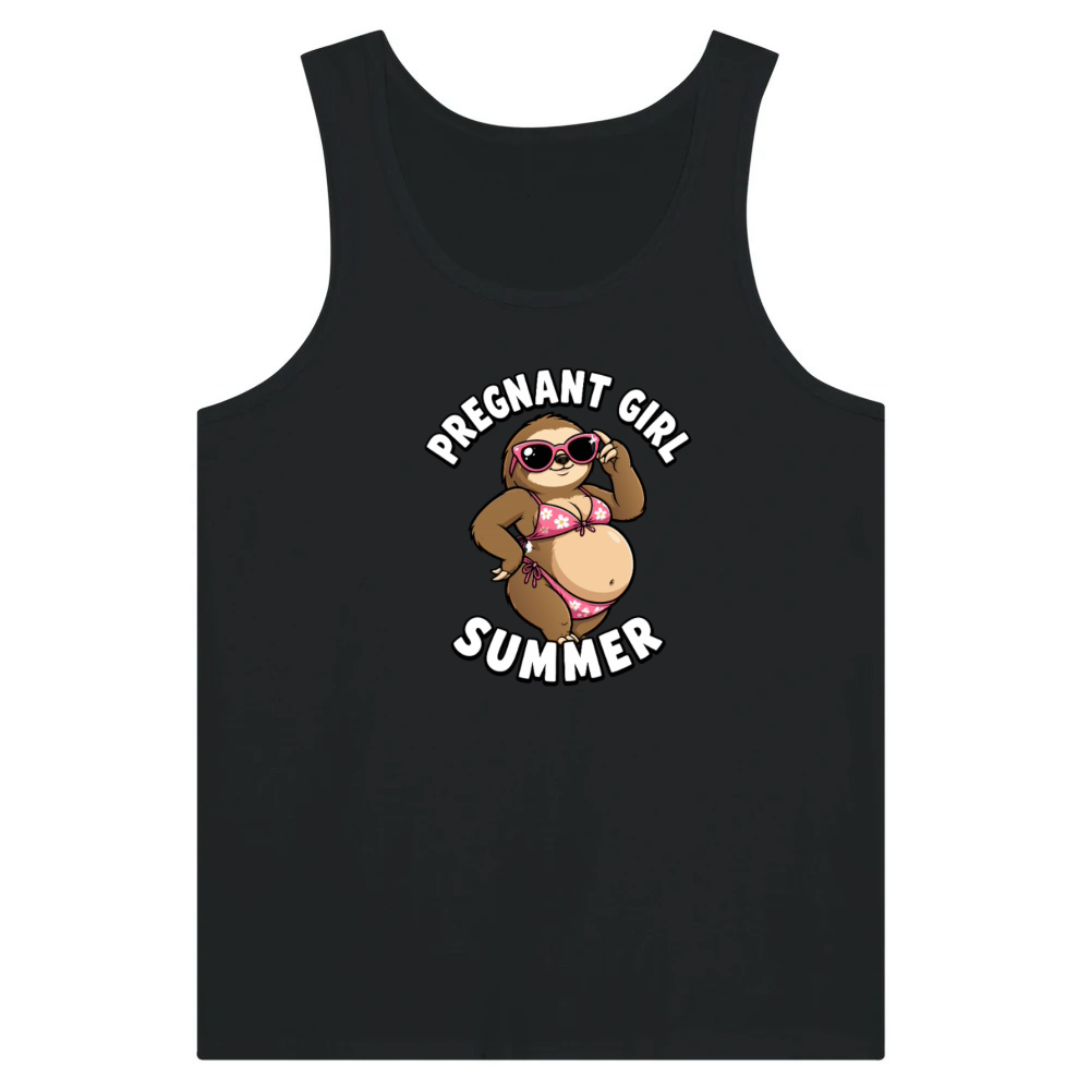 Product Pregnant Girl Summer Beach Sloth Funny Pregnancy Tank Top