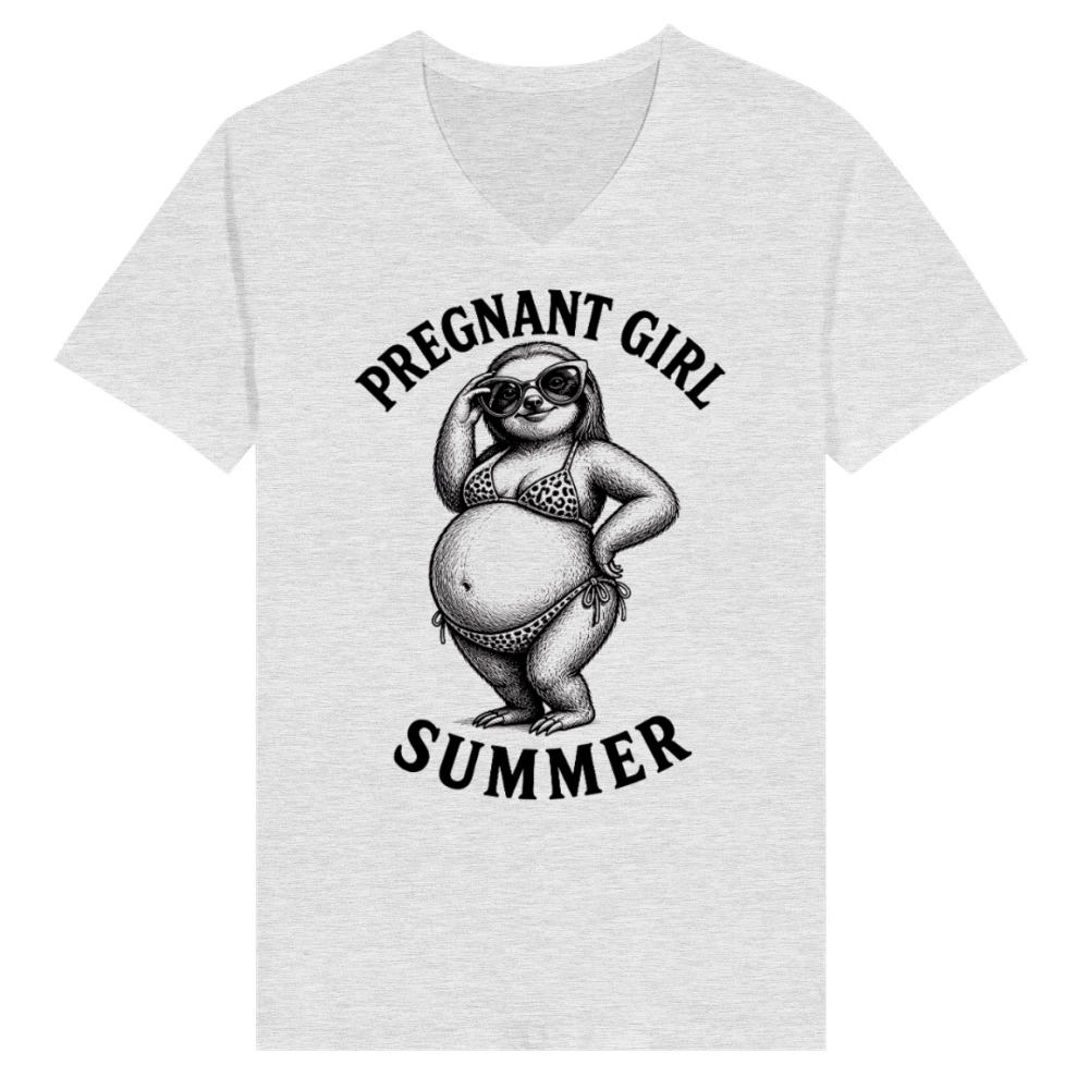 Product Pregnant Girl Summer Beach Sloth Funny Pregnancy V-Neck T-shirt