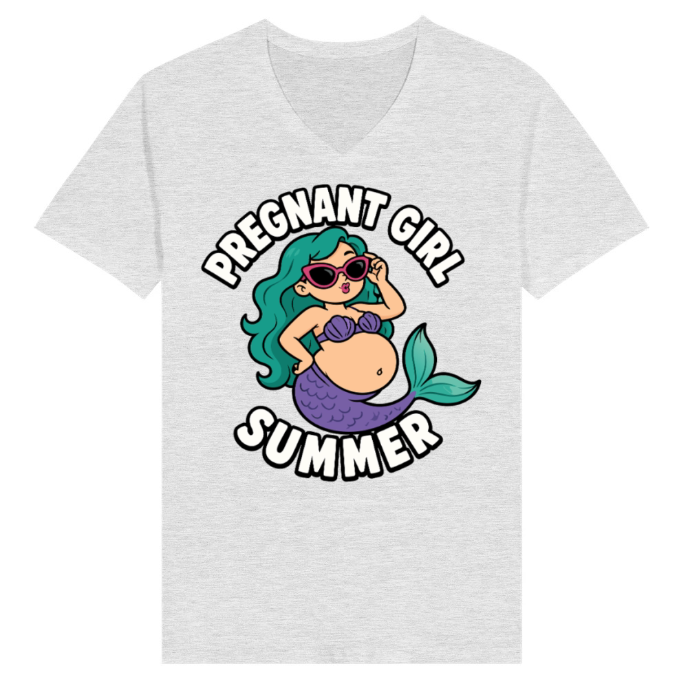 Product Pregnant Girl Summer Beach Mermaid Funny Pregnancy V-Neck T-shirt