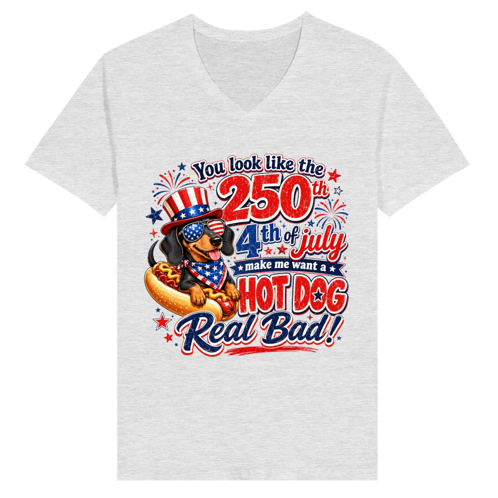 Product Funny 4th July 250th Hot Dog Lover V-Neck T-shirt