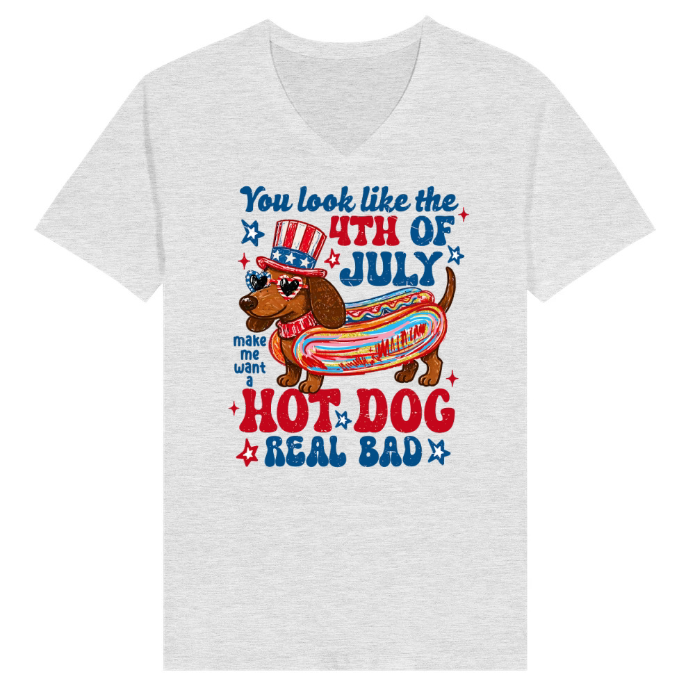 Product Funny 4th of July Hotdog Dog V-Neck T-shirt