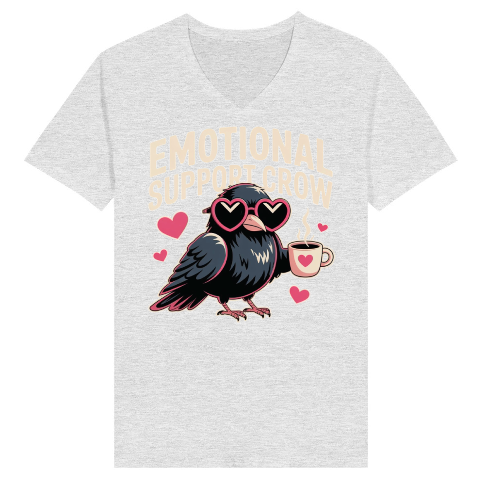 Product Emotional Support Crow Funny T-Shirts Coffee Raven V-Neck T-shirt