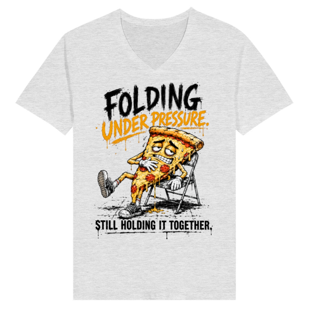 Product Folding Under Pressure Pizza Burnout Funny Graphic V-Neck T-shirt