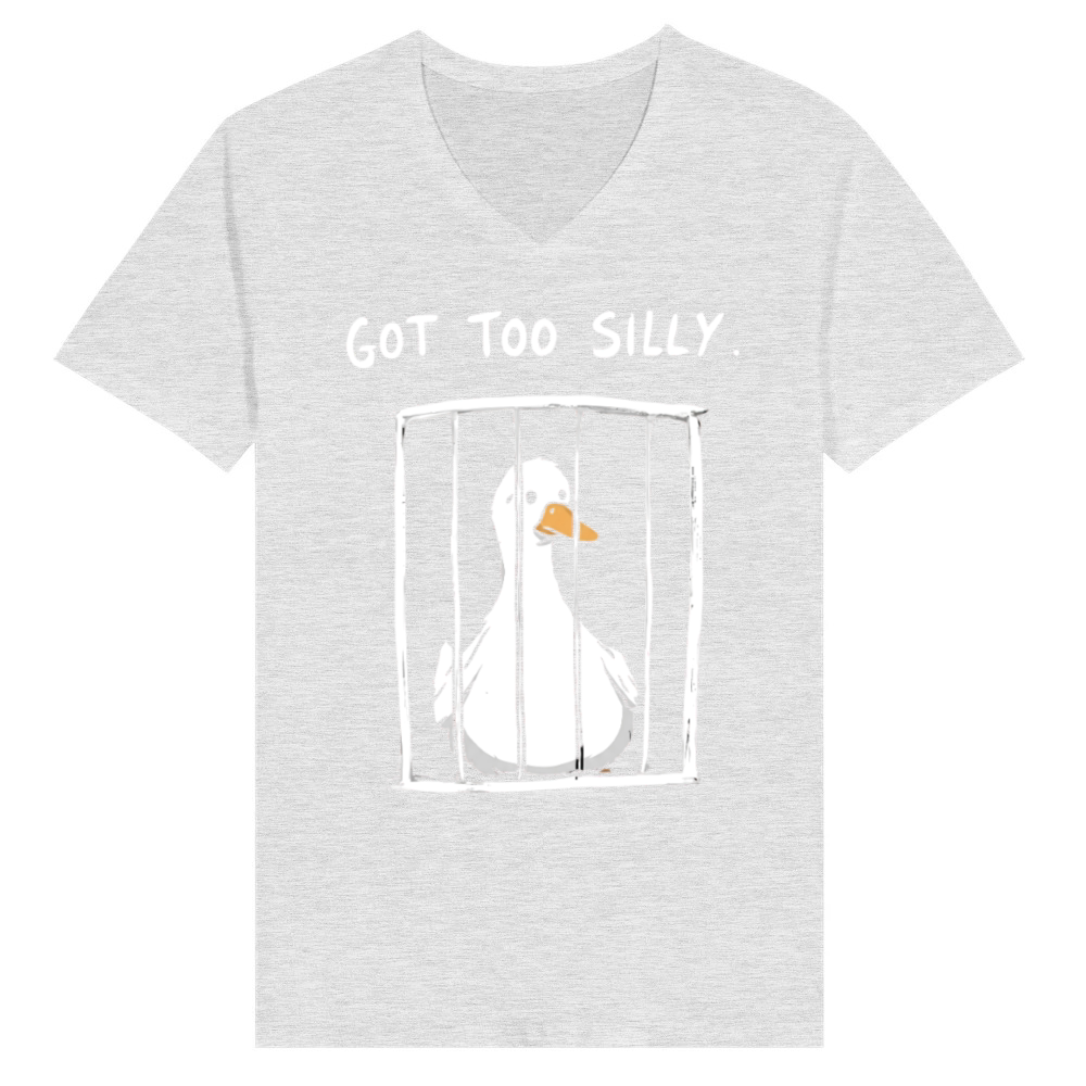 Product Got Too Silly Goose Funny Meme Duck in Jail V-Neck T-shirt