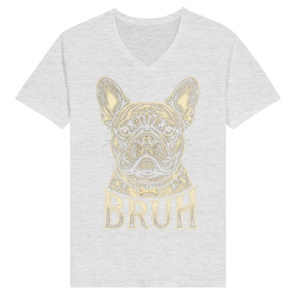 Product Funny French Bulldog Bruh Meme Vintage Retro Dog V-Neck T-shirt