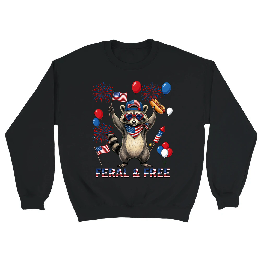 Product Funny Feral and Free Patriotic Raccoon 4th of July Unisex Sweatshirt
