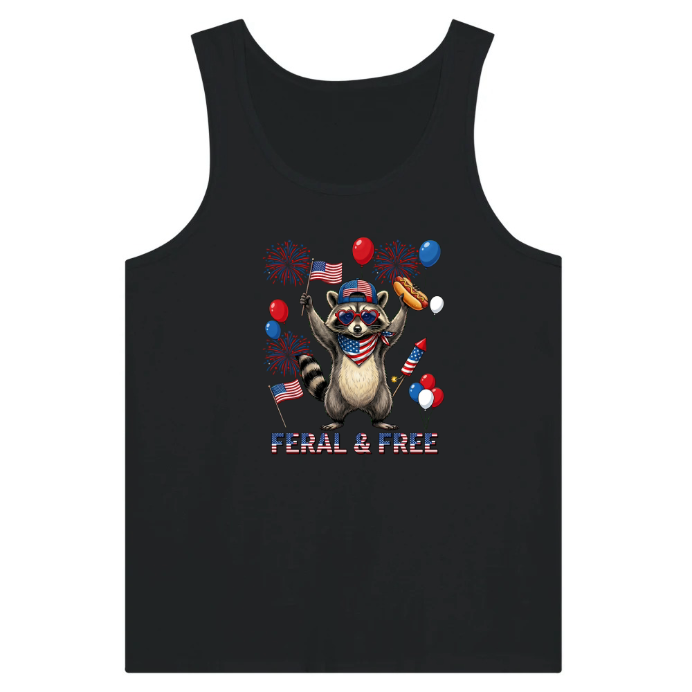 Product Funny Feral and Free Patriotic Raccoon 4th of July Tank Top