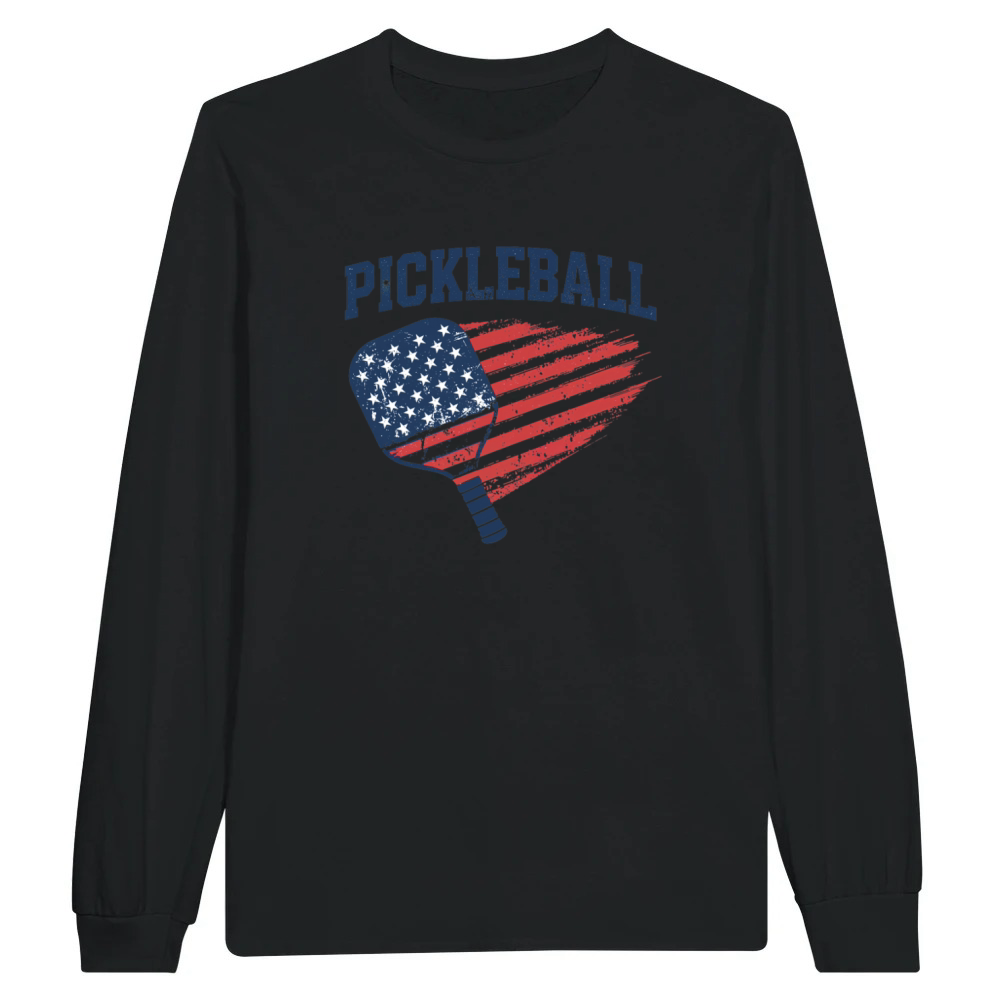 Product Funny Pickleball Paddle American Flag Patriotic Unisex Longsleeve