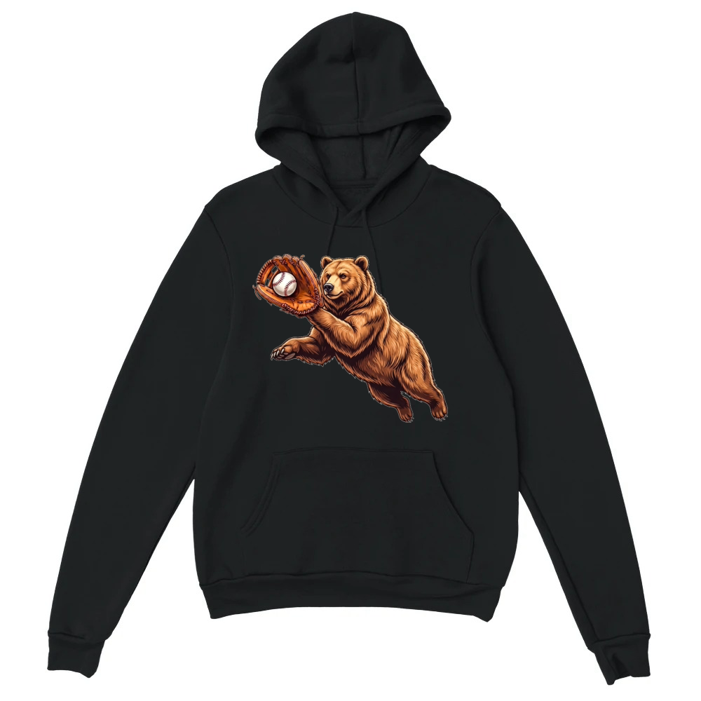 Product Funny Bear Catching Ball Baseball Wild Animal Unisex Hoodie