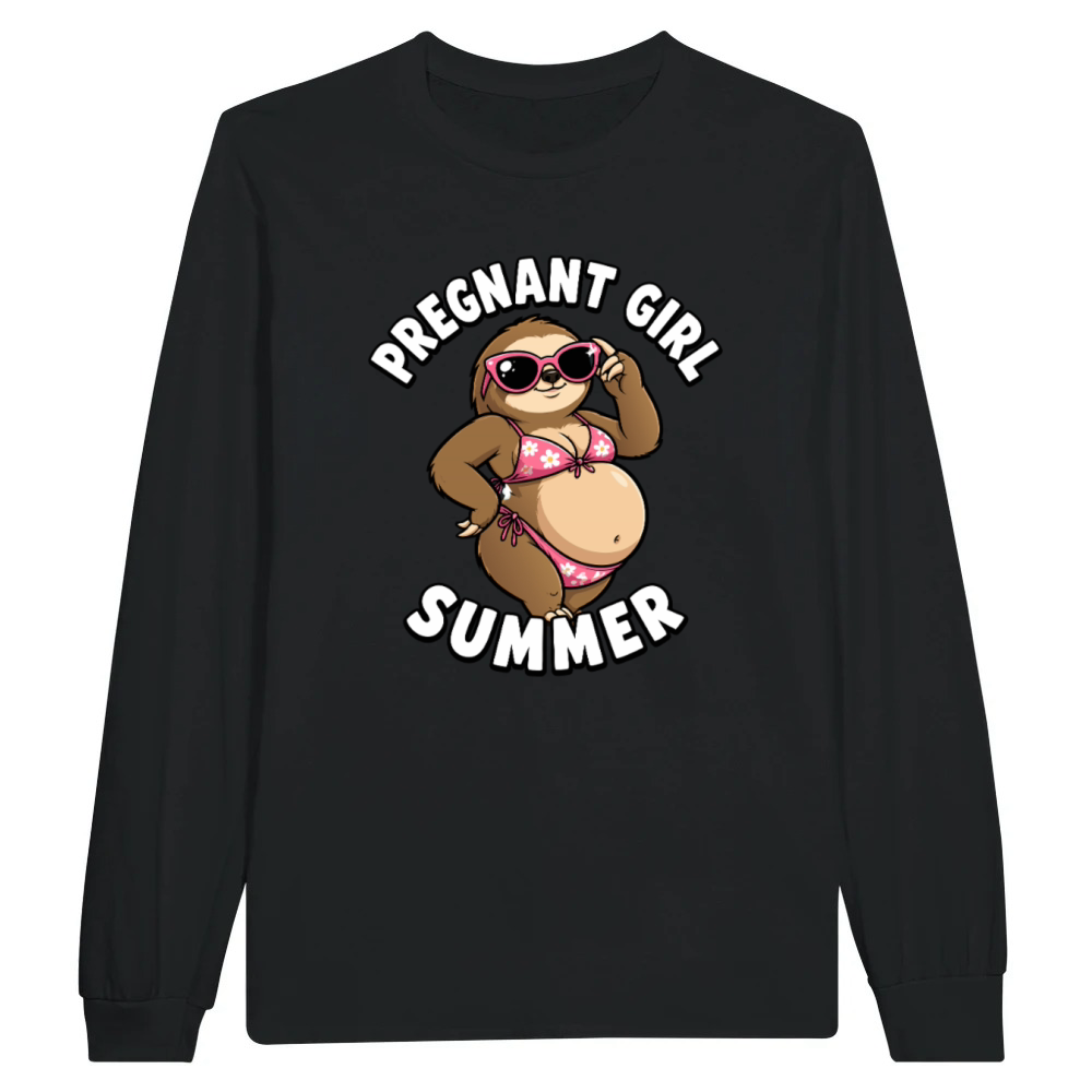 Product Pregnant Girl Summer Beach Sloth Funny Pregnancy Unisex Longsleeve