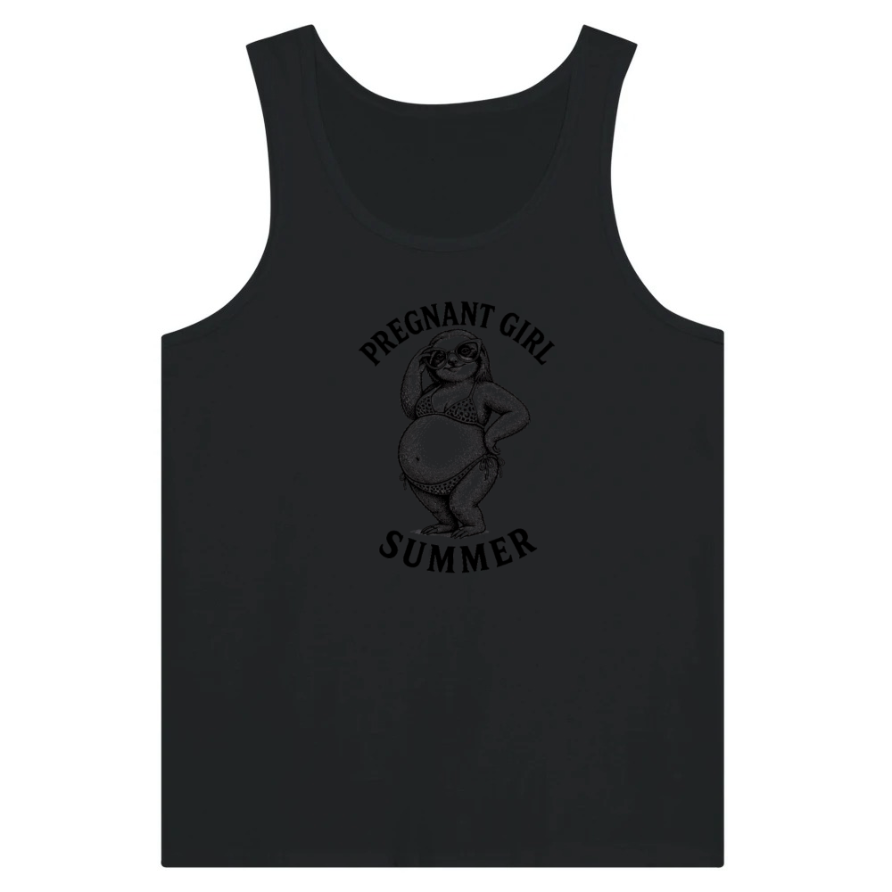 Product Pregnant Girl Summer Beach Sloth Funny Pregnancy Tank Top