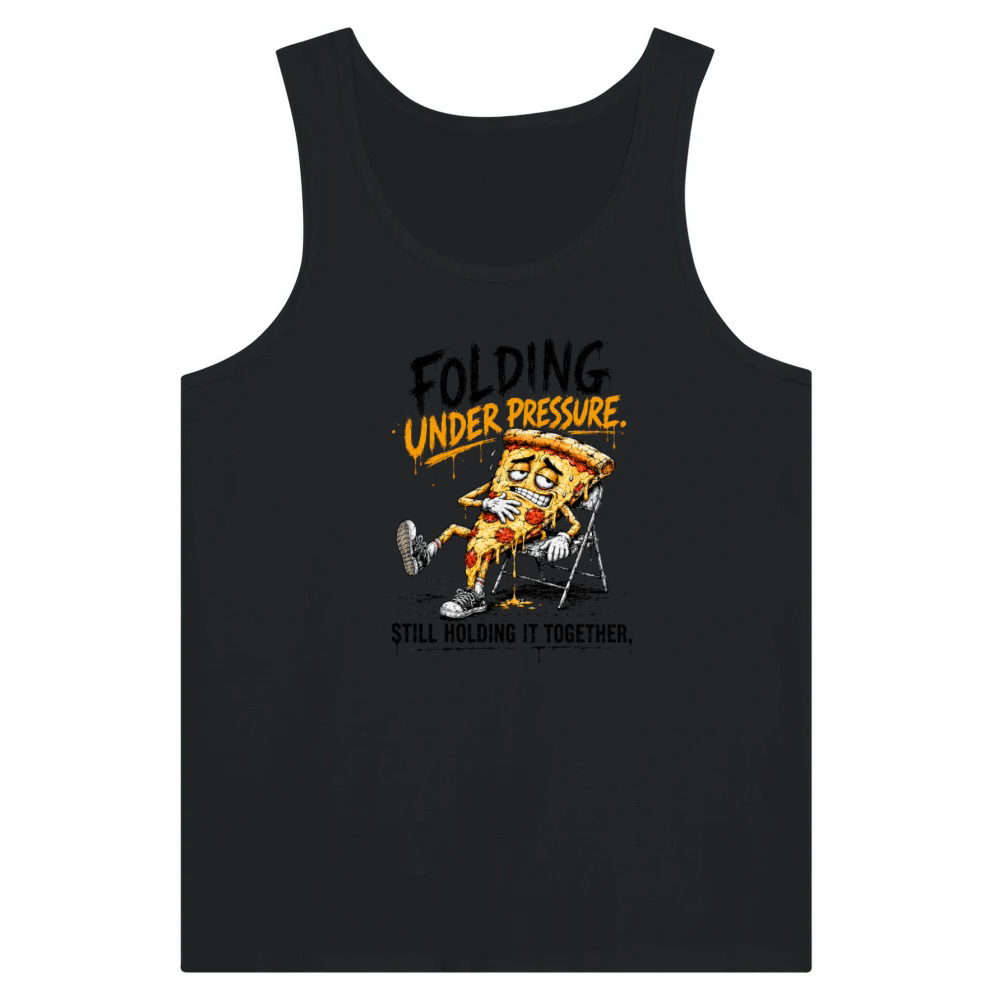 Product Folding Under Pressure Pizza Burnout Funny Graphic Tank Top