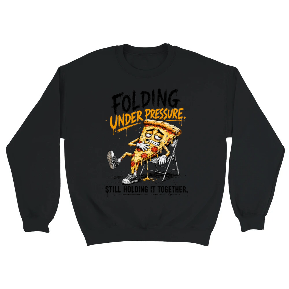 Product Folding Under Pressure Pizza Burnout Funny Graphic Unisex Sweatshirt