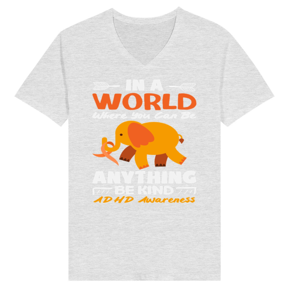 Product Be Kind ADHD Awareness Elephant Orange V-Neck T-shirt