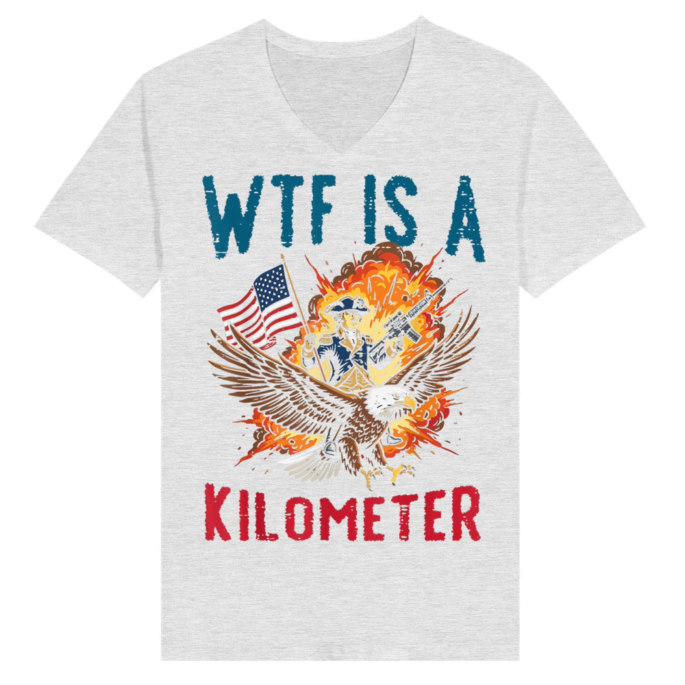 Product 4th of July WTF is Kilometer Funny USA Patriotic Men Women V-Neck T-shirt