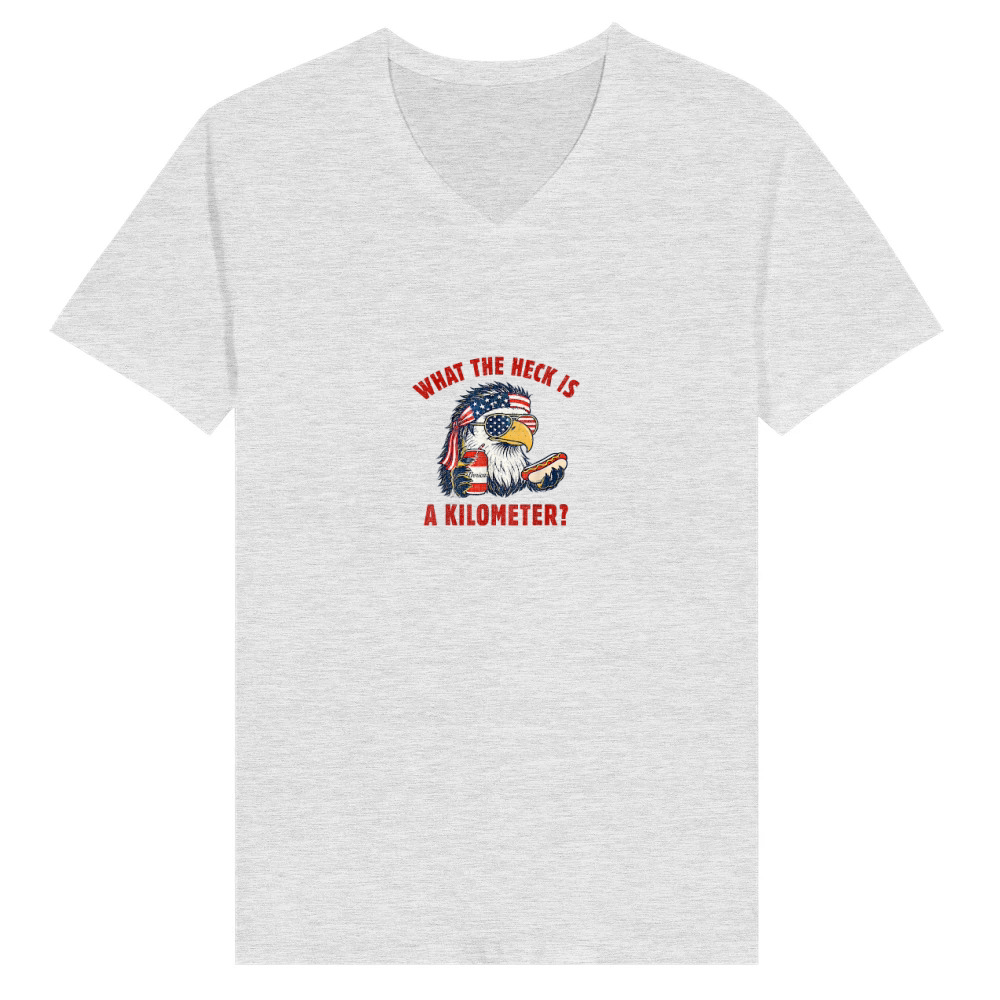 Product Funny 4th of July Eagle What The Heck is A Kilometer T Shirt V-Neck T-shirt