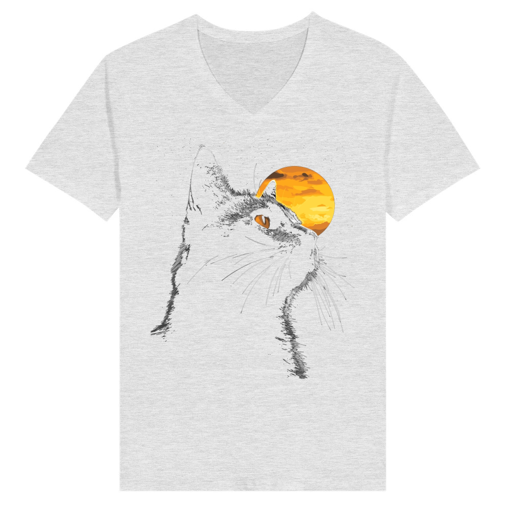 Product Cat Moon Sunset Feline Whiskers V-Neck T-shirt