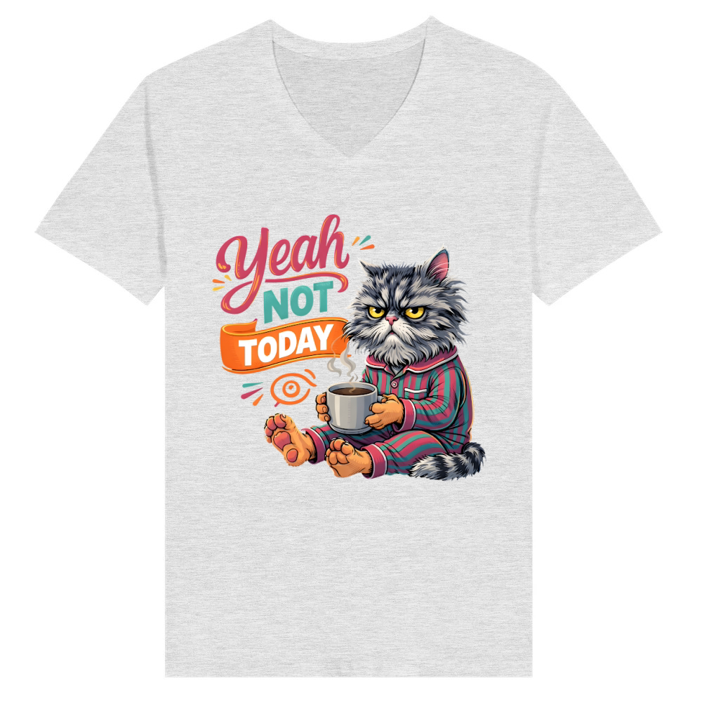 Product Yeah Not Today Funny Grumpy Cat V-Neck T-shirt