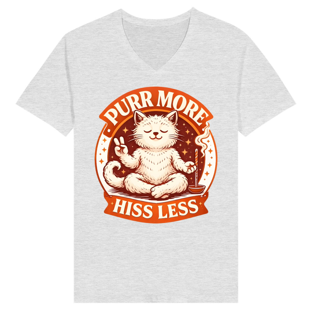 Product Zen Funny Cat Purr More Hiss Less V-Neck T-shirt