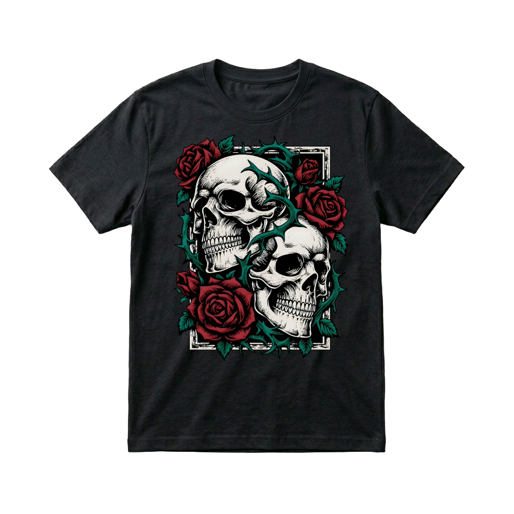 Product Skulls and Roses Gothic Tattoo Style Halloween T-Shirt