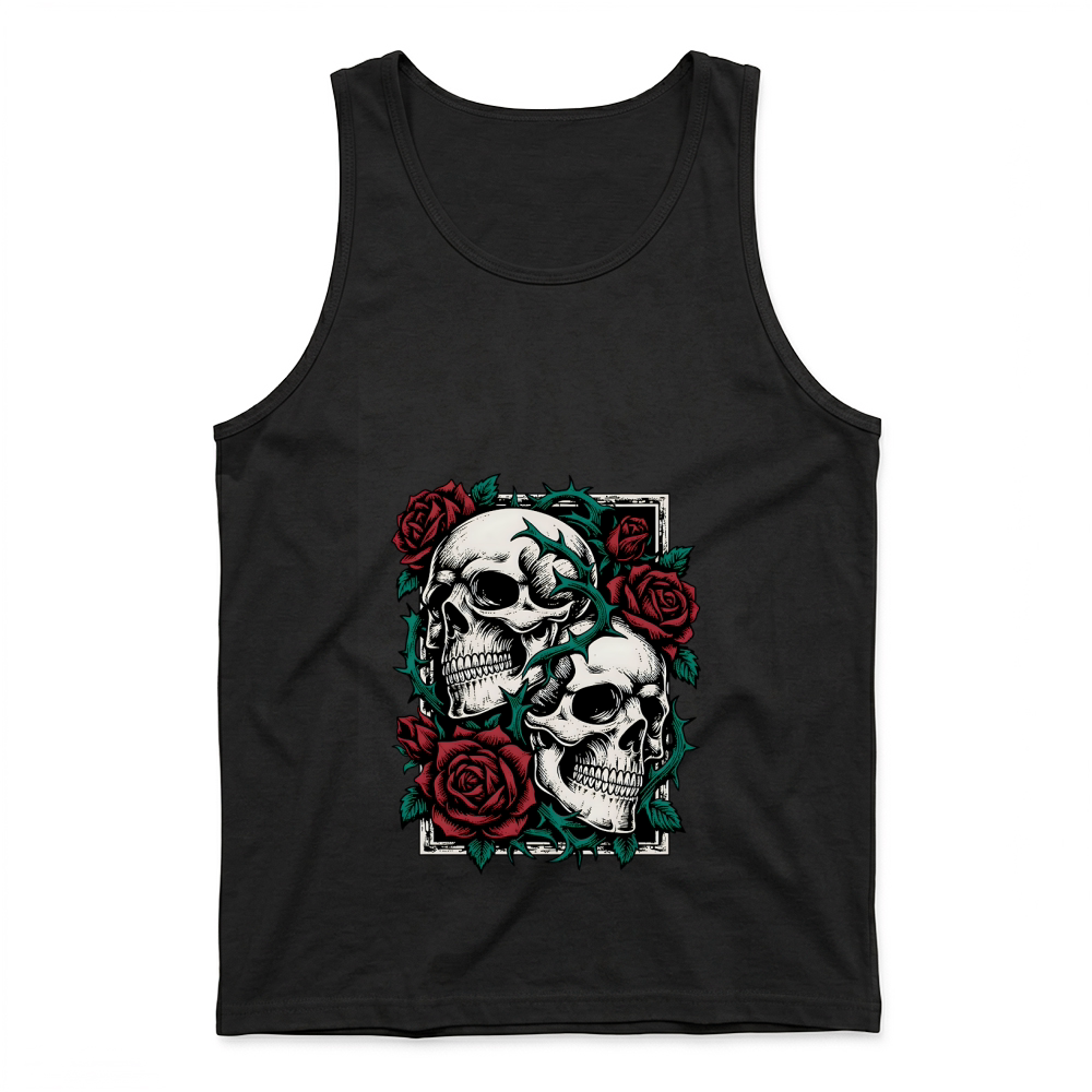 Product Skulls and Roses Gothic Tattoo Style Halloween Tank Top