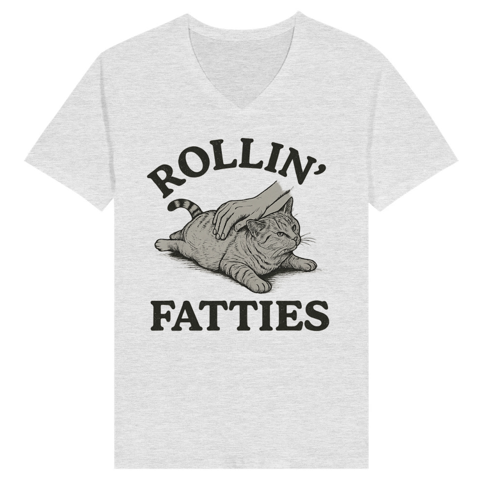 Product Rollin’ Fatties Funny Cat Humor V-Neck T-shirt