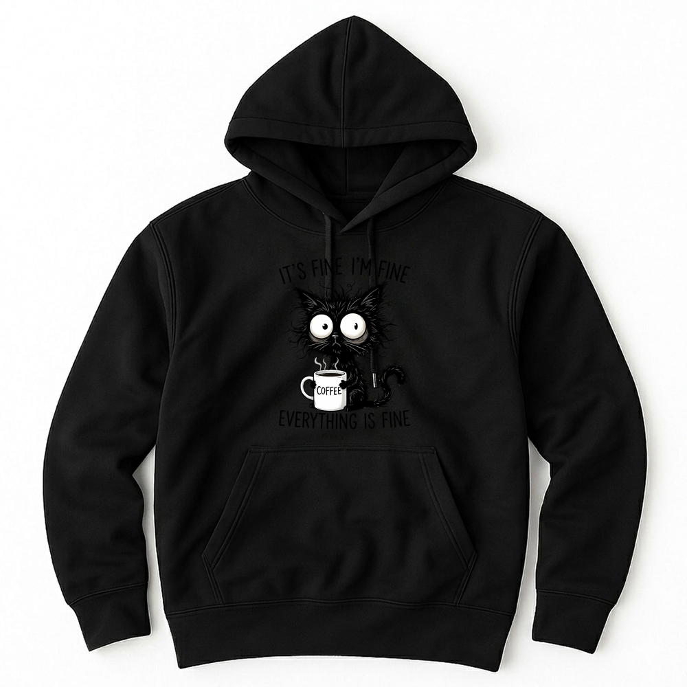 Product It's Fine Funny Coffee Cat Unisex Hoodie