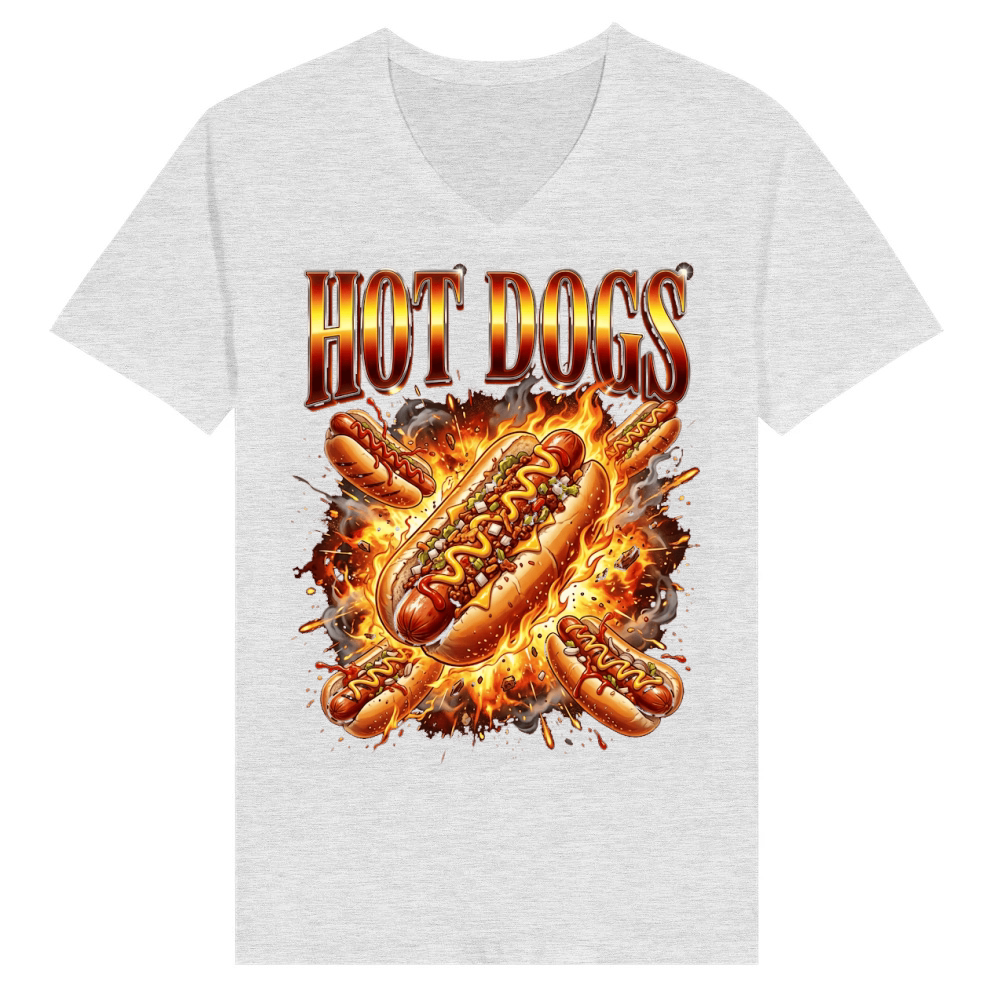 Product Hot Dogs Explosion Food Fiery V-Neck T-shirt