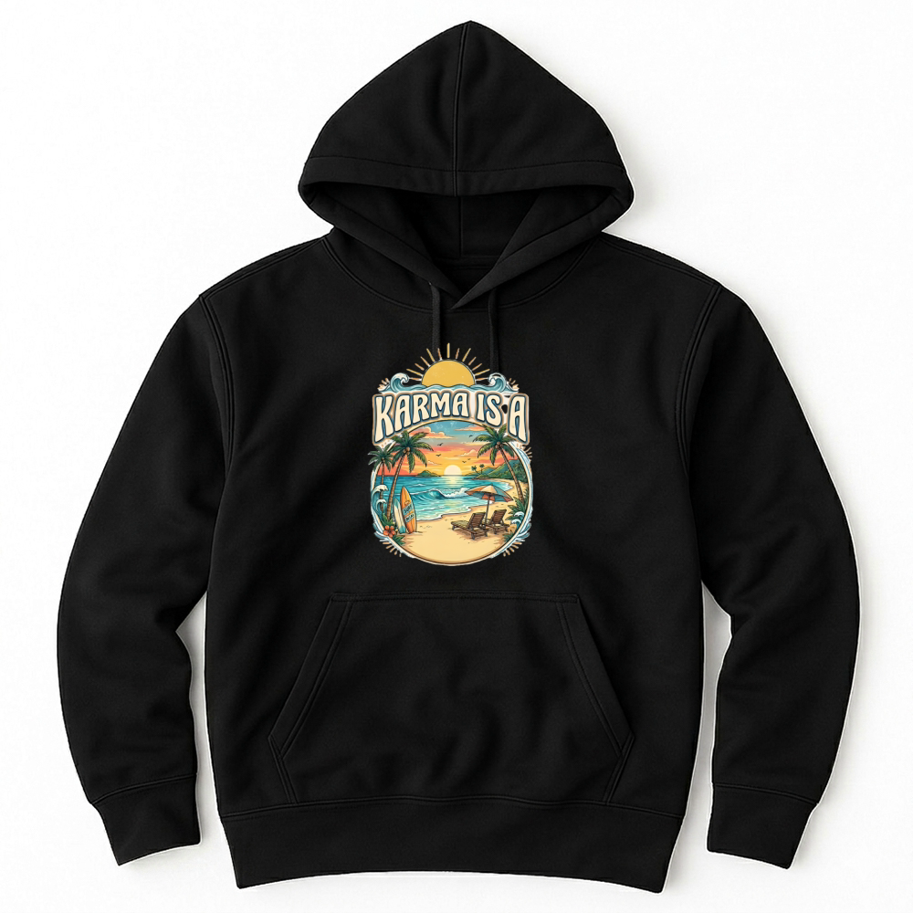 Product Karma Is A Beach - Retro Summer Surf Aesthetic Unisex Hoodie