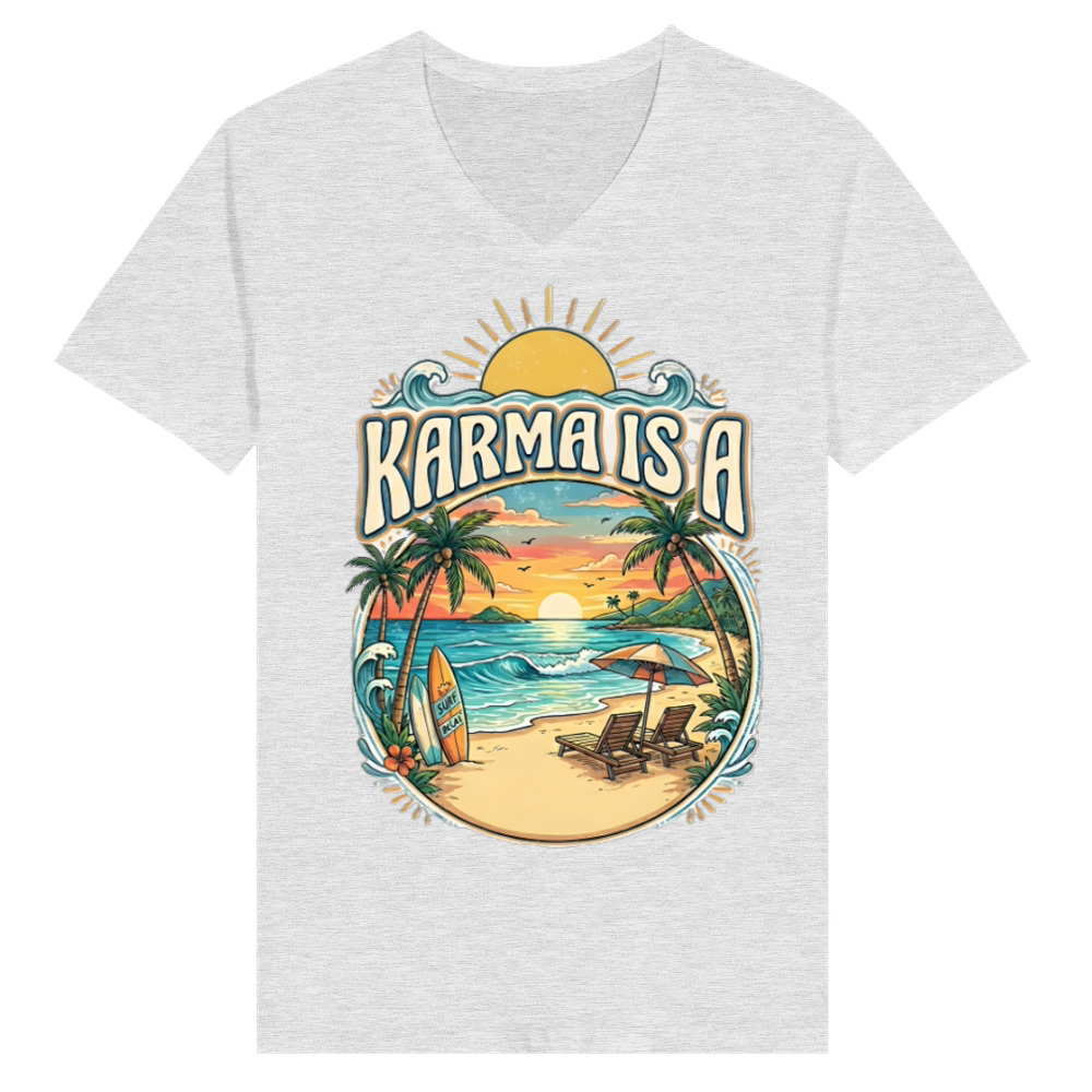 Product Karma Is A Beach - Retro Summer Surf Aesthetic V-Neck T-shirt