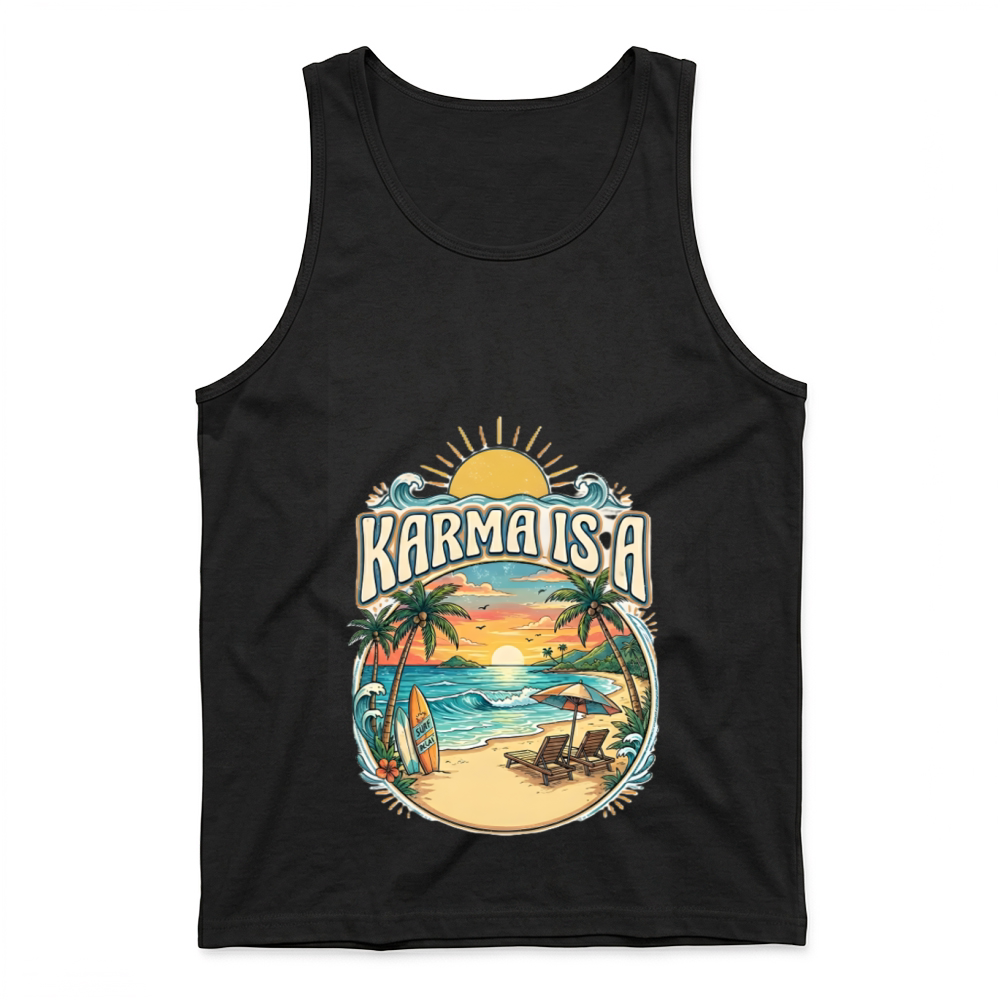 Product Karma Is A Beach - Retro Summer Surf Aesthetic Tank Top