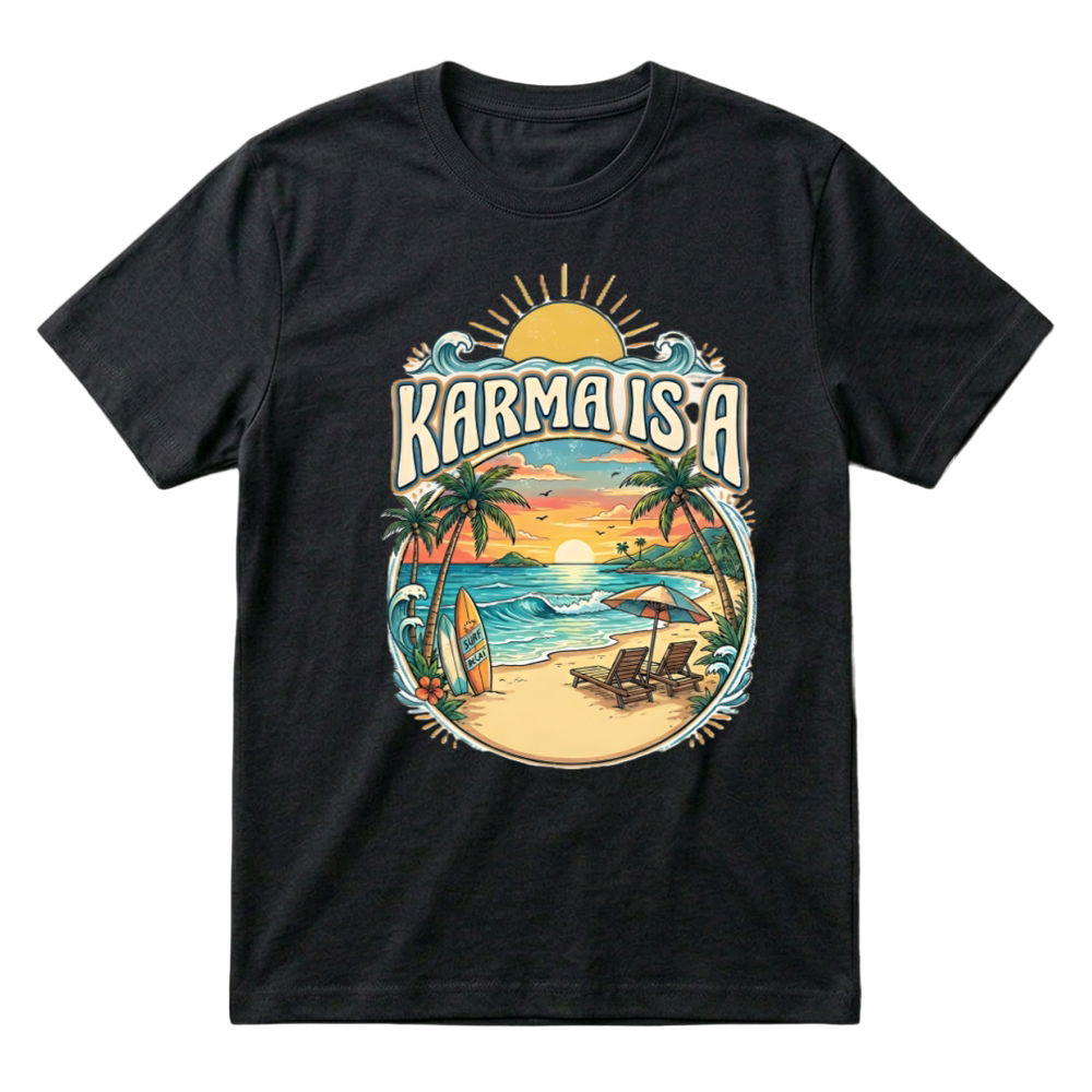 Product Karma Is A Beach - Retro Summer Surf Aesthetic T-Shirt