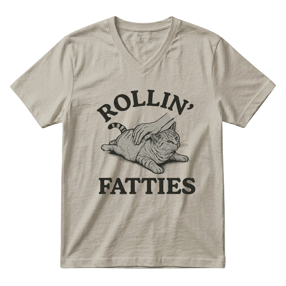 Product Rollin’ Fatties Funny Cat Humor V-Neck T-shirt