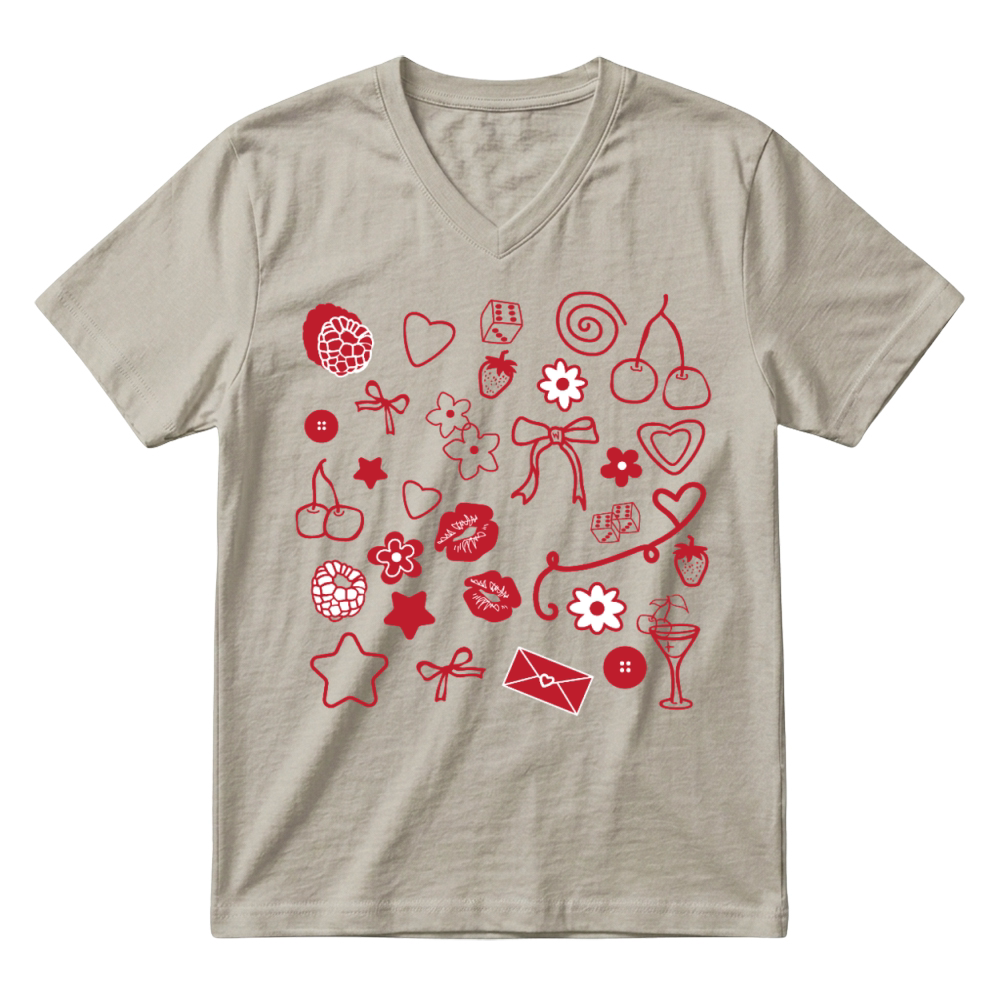 Product Crimson Vintage Love Doodles - Cpllage V-Neck T-shirt