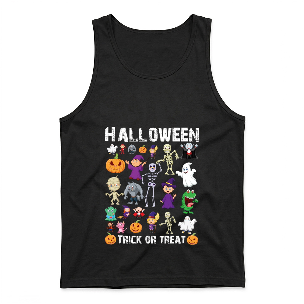 Product halloween trick or treat funny cartoon Tank Top