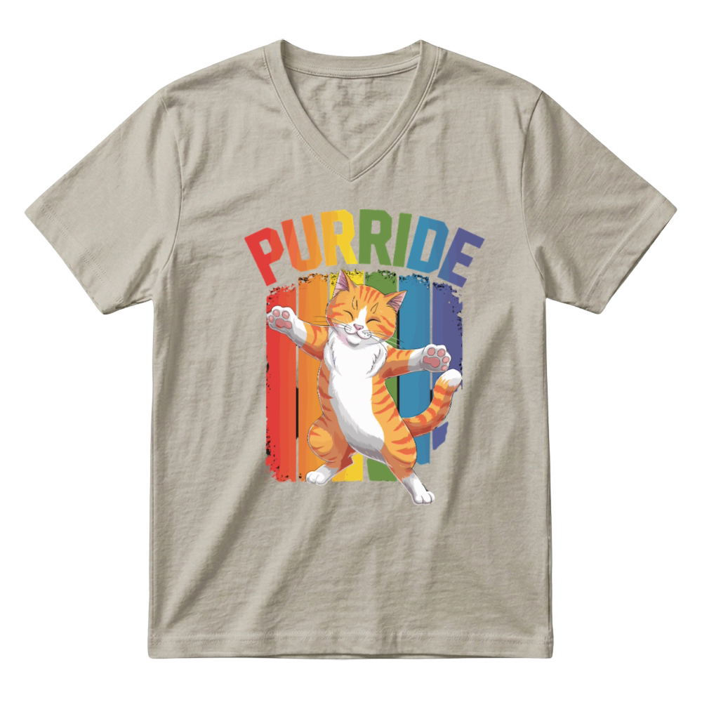Product Purride Cat with Rainbow Pride Colors V-Neck T-shirt