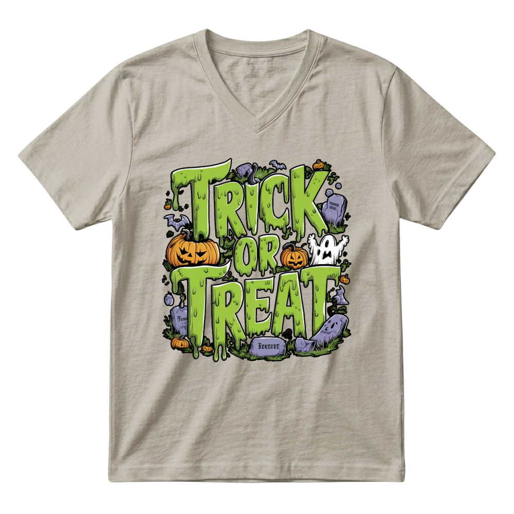 Product trick or treat zombie vibes V-Neck T-shirt