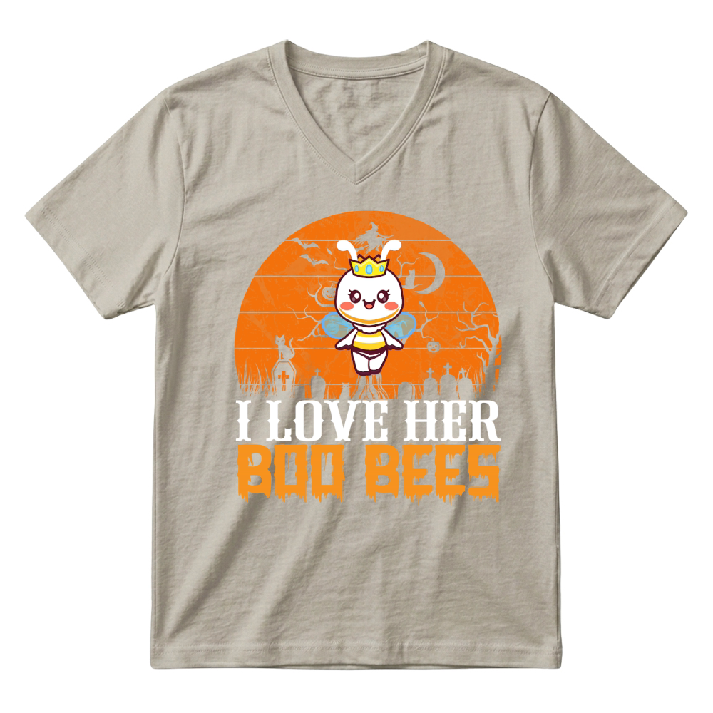 Product i love her boo bees trending halloween V-Neck T-shirt