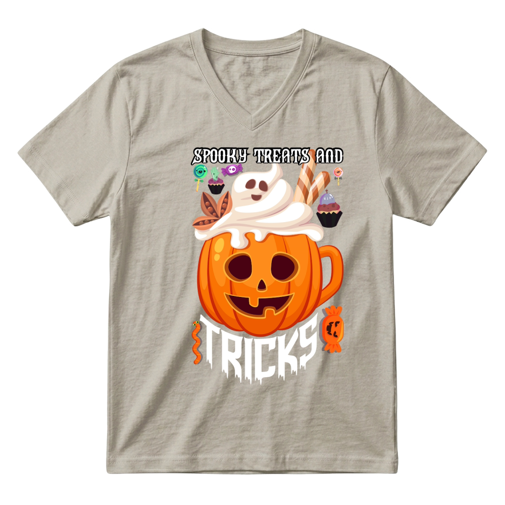 Product spooky treats and tricks trending halloween V-Neck T-shirt