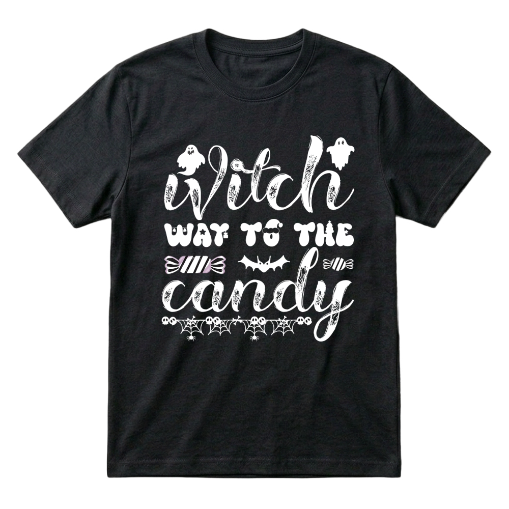 Product witch way to the candy trending halloween T-Shirt