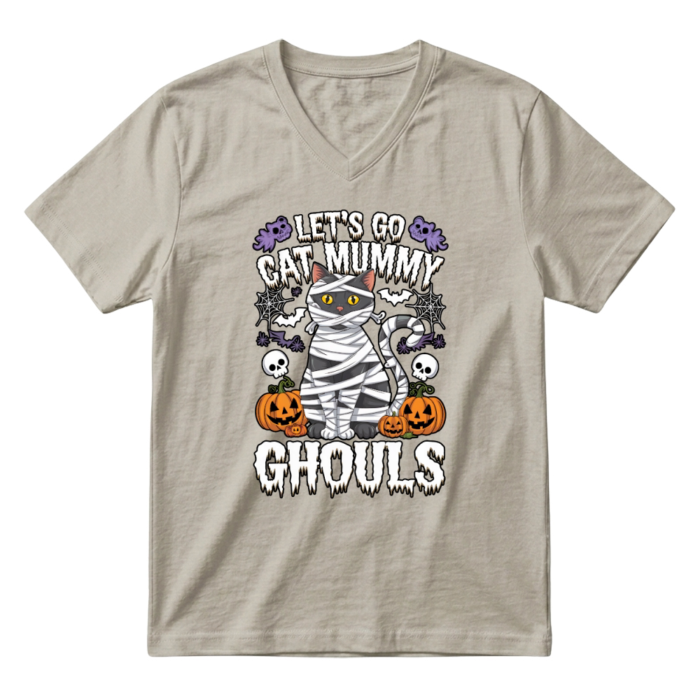 Product let's go cat mummy ghouls halloween V-Neck T-shirt