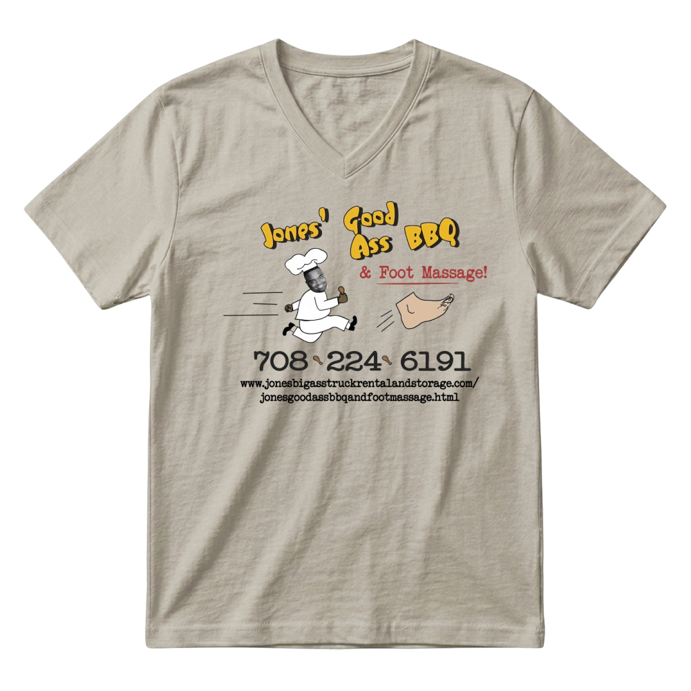 Product Jones Good Ass BBQ and Foot Massage logo T-Shirt Unisex V-Neck T-shirt