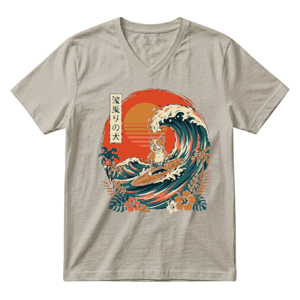 Product Wave Dog Surf Hibiscus Sunset V-Neck T-shirt