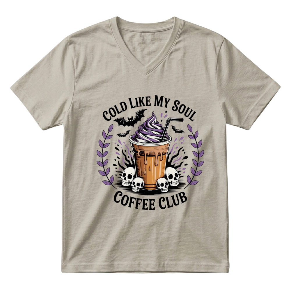 Product Spooky Halloween Retro Cold Like My Soul Coffee V-Neck T-shirt