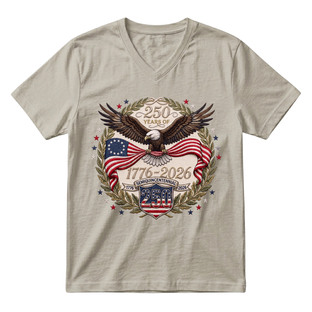 Product 250 Years Freedom Embroidery Eagle V-Neck T-shirt